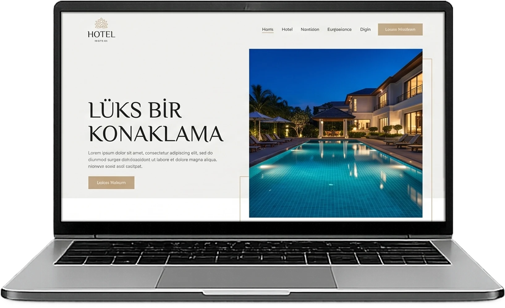 Otel web sitesi gösteren dizüstü bilgisayar