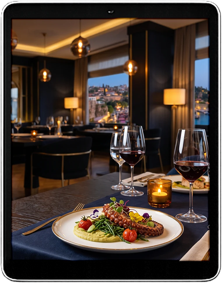 Restoran ve QR menü gösteren tablet